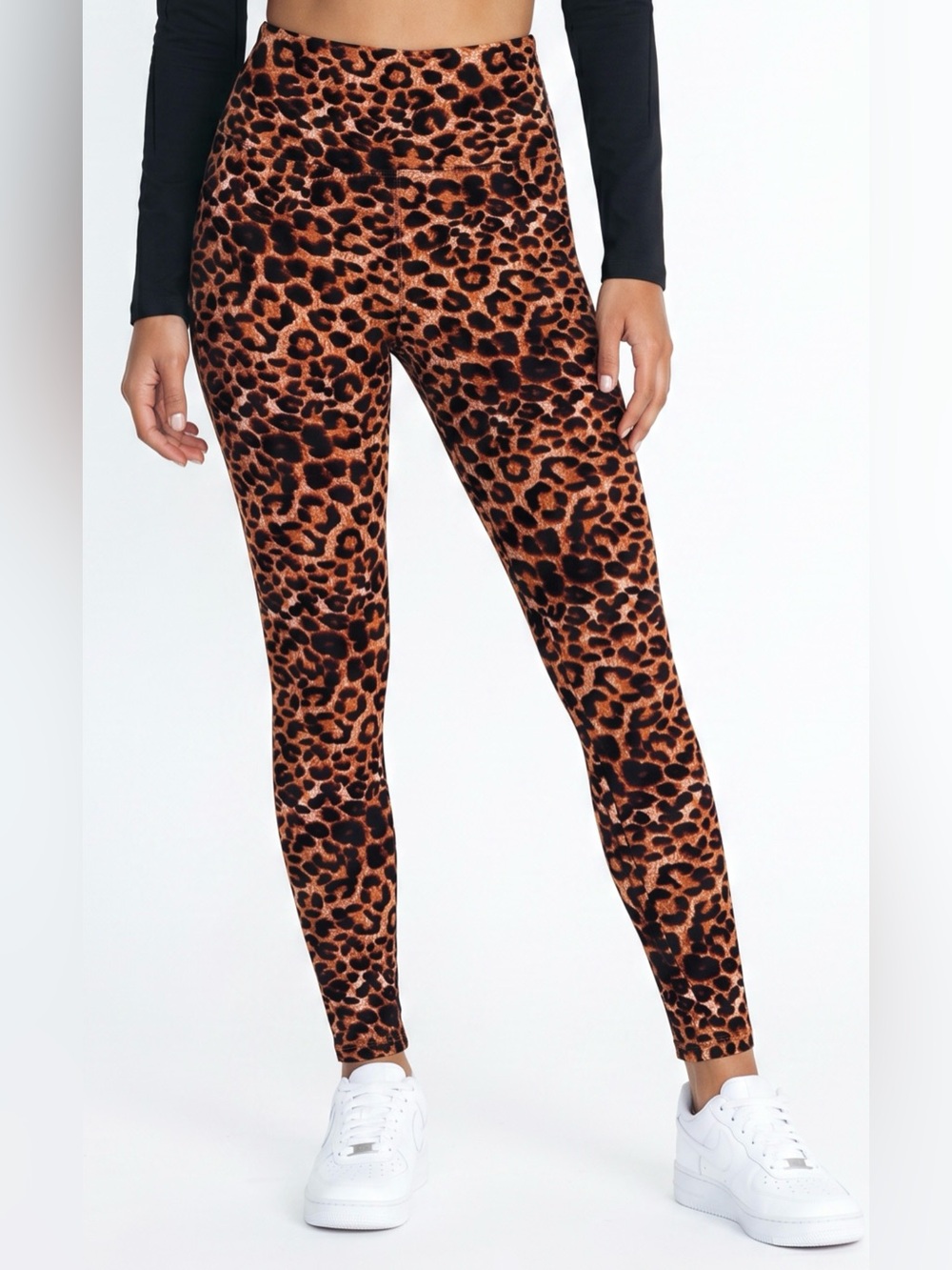 Leopard Print High-Waist Leggings - Brown/Black